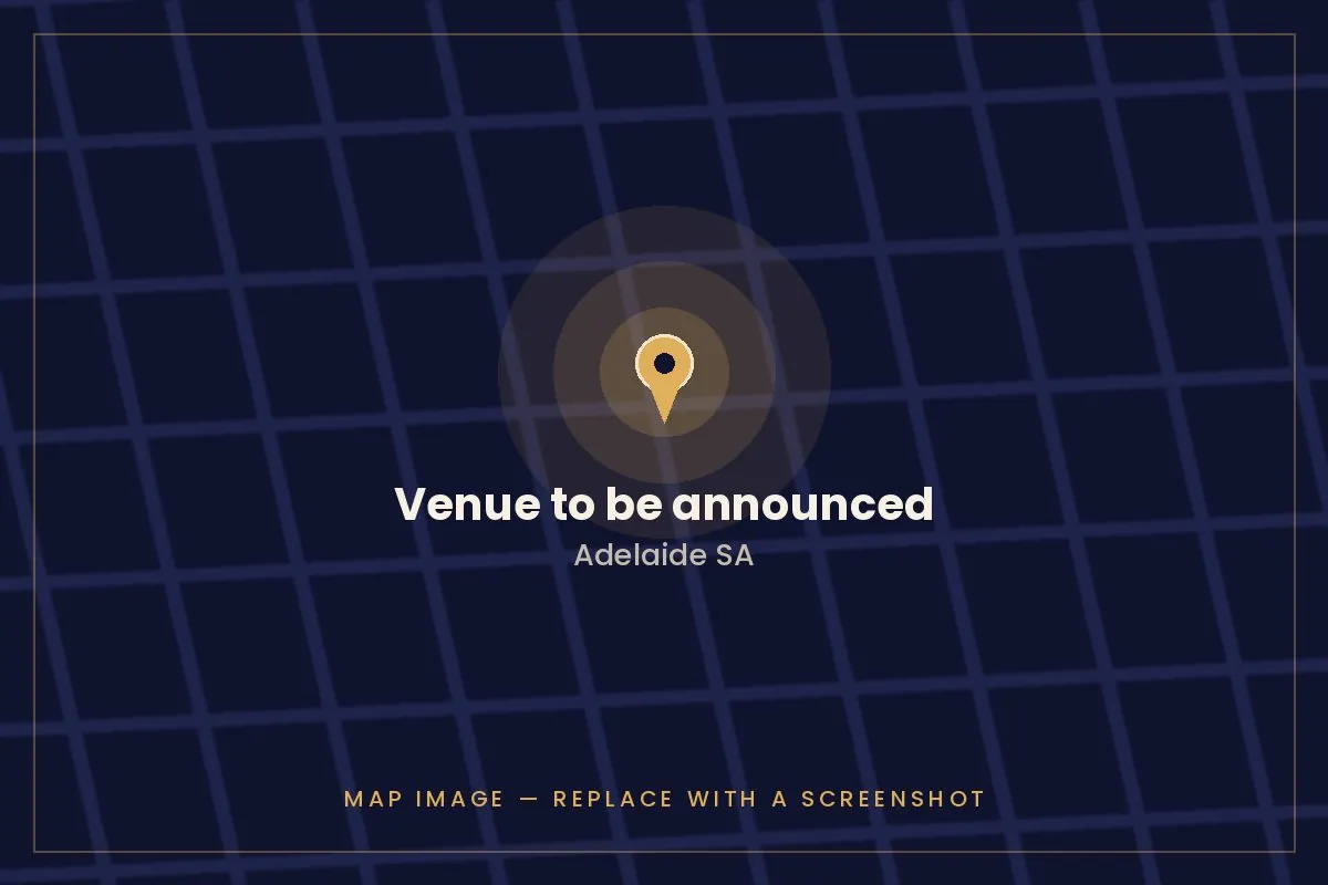 Map showing the location of Venue to be announced, Adelaide SA