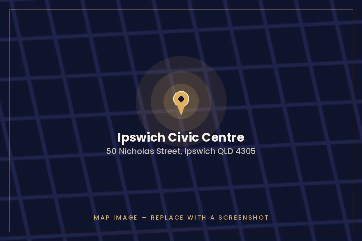 Map showing the location of Ipswich Civic Centre, 50 Nicholas Street, Ipswich QLD 4305
